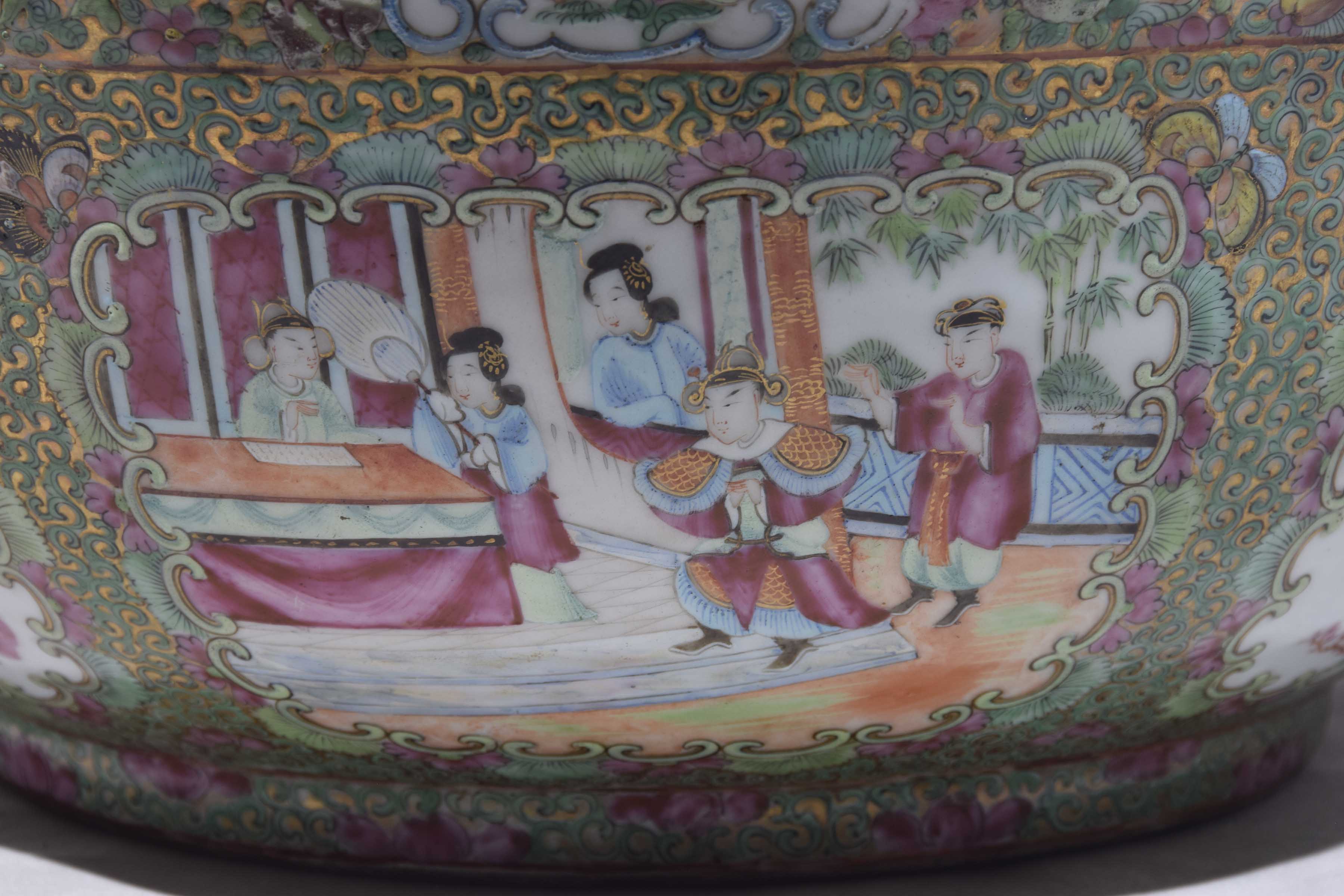 A large Chinese Canton famille rose punch bowl, - Image 9 of 13