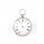 A silver open face pocket watch With a white enamel dial, subsidiary second dial, Birmingham 1892.