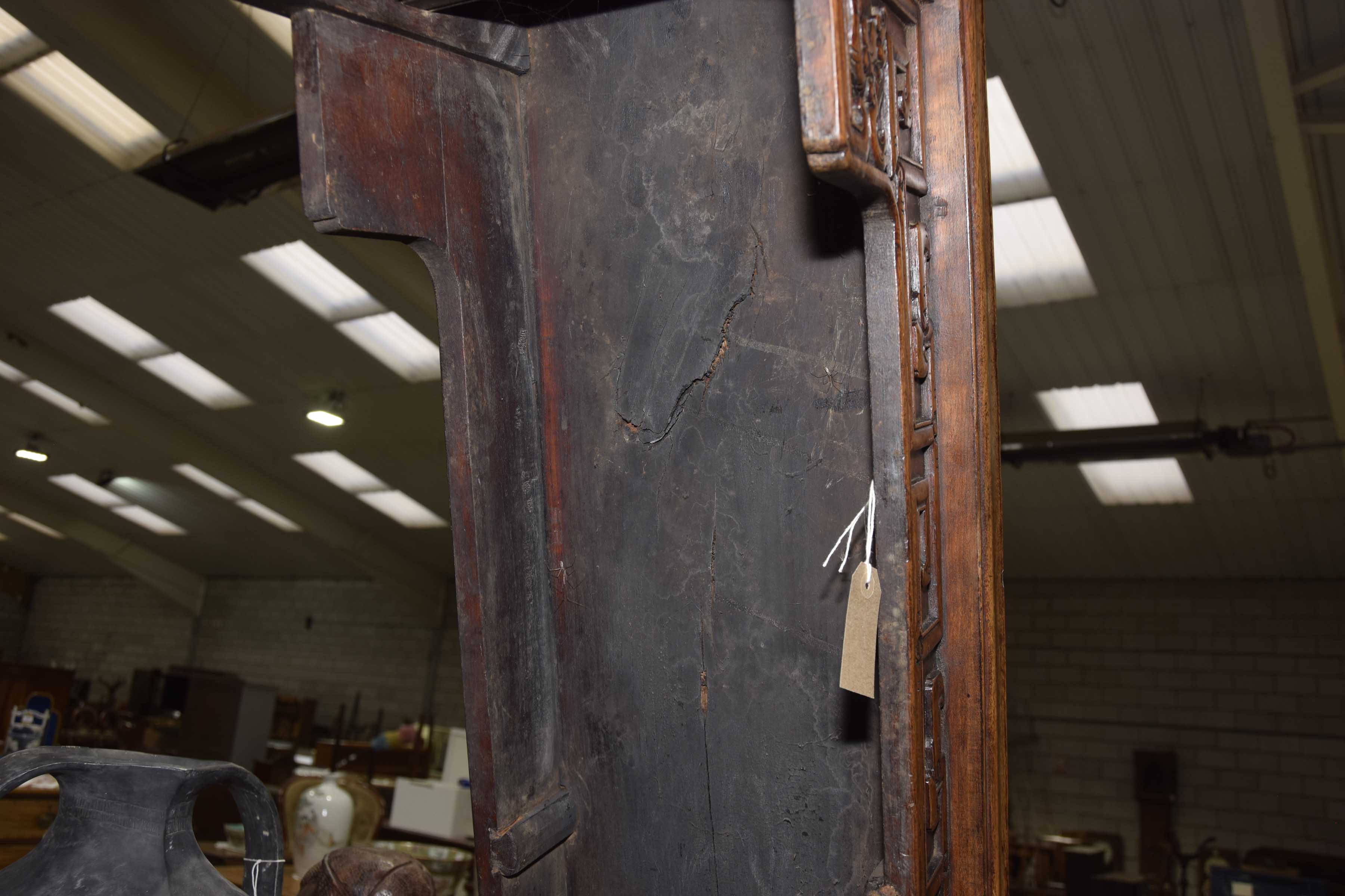 A large Chinese Huanghuali style altar table The rectangular single plank flat top, - Image 12 of 14