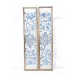 A pair of Chinese late 19th/early 20th Century sleeve panels Embroidered in a pale blue palette