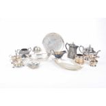 A collection of plated ware To include a Walker & Hall sauce boat, EPBM teapot,