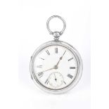 A silver open face pocket watch With a white enamel dial and subsidiary second dial, Chester 1887.