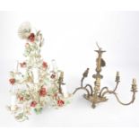 A naturalistically painted eight branch metal chandelier,