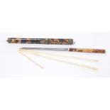 A Chinese and ivory and faux tortoiseshell travelling chopstick set circa 1900 The brass bound and