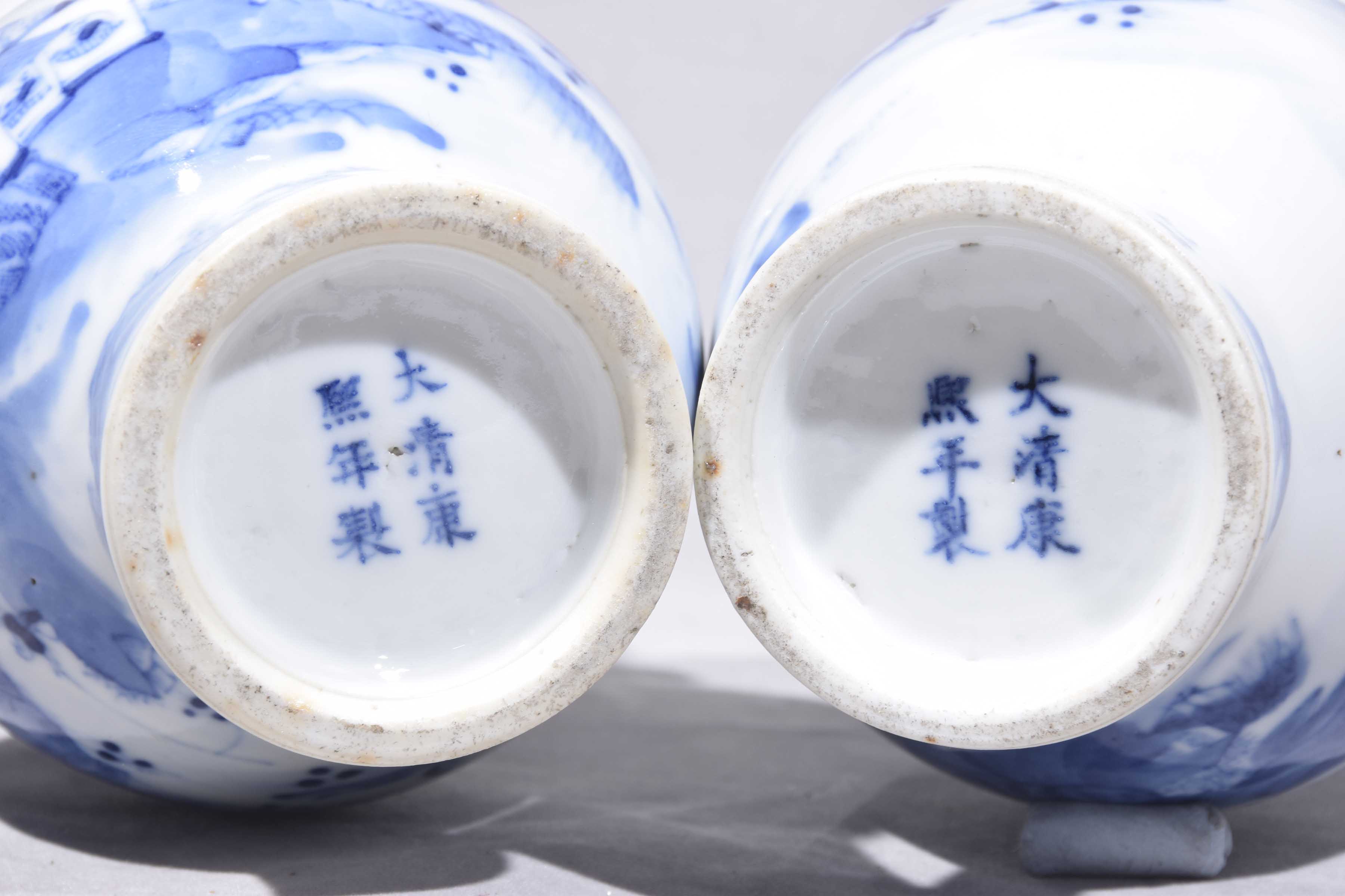 A pair of Chinese blue and white vases, Kangxi (1654-1722) Each of baluster form, - Image 2 of 8