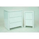 Two Contemporary white chests A three drawer example and a two drawer bedside chest,