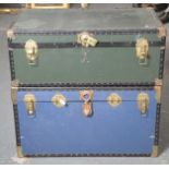 Two vintage travel trunks The first by Overpond with gilt metal clasps and side handles,