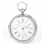 A silver open face chronograph pocket watch, Tumin & Blumberg With a white enamel dial,