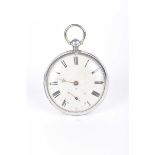 A silver open face pocket watch White enamel dial and Roman numerals, London 1854.