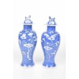 A pair of Chinese blue and white 'Prunus' vases and cover,