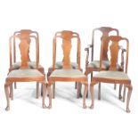 A set of six Queen Anne style mahogany dining chairs,