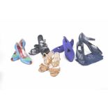 A collection of vintage ladies shoes To include a pair of Kurt Geiger gold wedge heels (size 35),