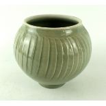 David Leach (1911-2005) studio pottery bulbous vase Having cut linear decoration on a celadon