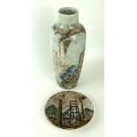 A Cobridge Stoneware trial vase of slender cylindrical form Decorated with factories,