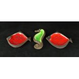 A Pair of Beswick studio pottery dishes Modelled in the form of fish, having red glazed centres,