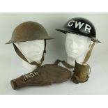 A collection of WWI & WWII ephemera To include a brass trench art shell in the form of coal