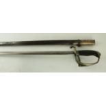 A French 1882 pattern infantry officers sword 84cm straight double edged single fullered blade,