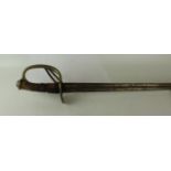 An Imperial French Curassier's sword 95cm straight single edged double fullered blade,