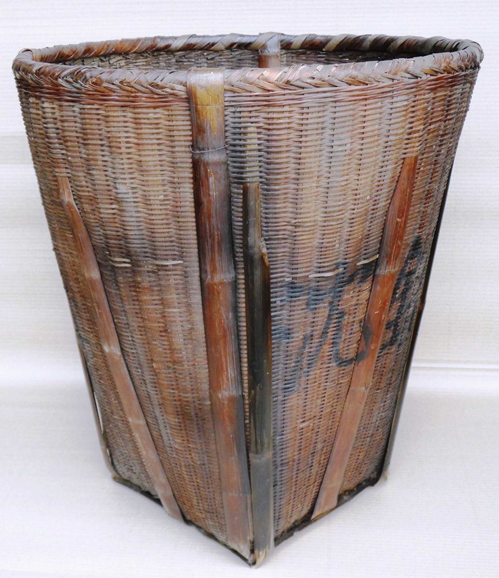 Large brown bamboo basket, 73x67x67cm.