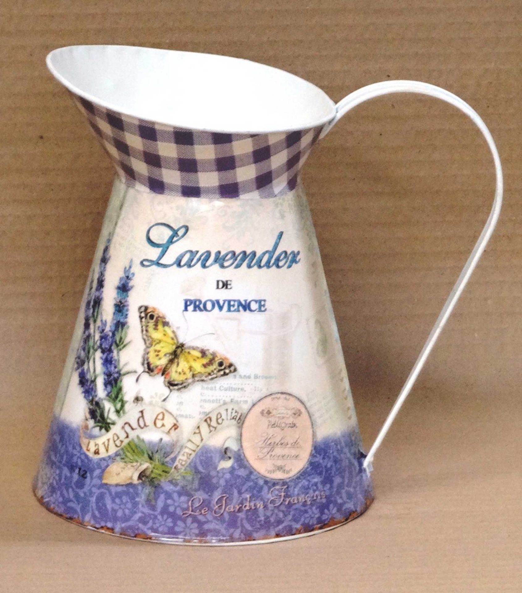 A group of Deco style metal jugs, to include five 'Lavender' and four 'Savon', various sizes. - Image 2 of 2