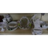 A mixed lot of various modern ceramics to include large floral encrusted dishes, pedestal urn,