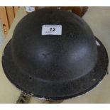 A vintage WWI metal helmet.