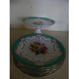 A Victorian floral and gilt decorated part dessert service, comprising tazza, six plates.