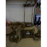 A mixed lot comprising a three branch gilt metal wall sconce,