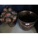 A modern bronzed finished ceramic jardiniere and further model bowl of fruit (2)