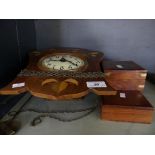 A mixed lot comprising an inlaid Continental wall clock together with a reproduction cased compass