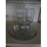 A mixed lot of 19th Century glassware comprising two celery glasses of ribbed form,