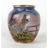 A Moorcroft enamel limited edition vase of bulbous form Decorated in the Rabbits pattern,