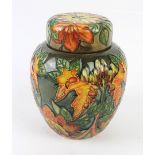 A Moorcroft pottery ginger jar and cover Decorated in the Flame of the Forest pattern,