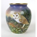 A Moorcroft enamel limited edition vase of bulbous form Decorated in the Barn Owl pattern,