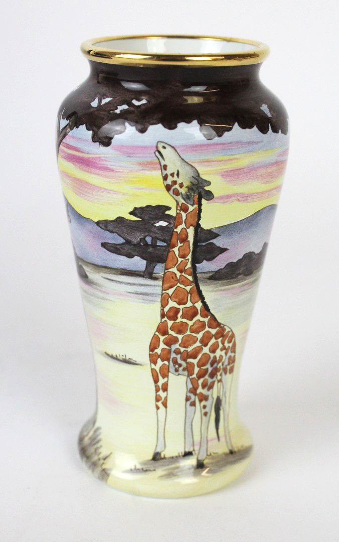 A Moorcroft enamel vase of tapering form Decorated in the Samburu Giraffe pattern,