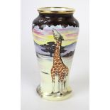 A Moorcroft enamel vase of tapering form Decorated in the Samburu Giraffe pattern,