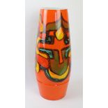 A Poole Pottery Delphis vase of tapering form Decorated with stylised motifs on an orange ground,