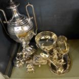 A mixed lot of various silver-plated items comprising a samovar, various goblets, cruet items,
