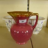 A pair of Spode Companion pattern jardinieres, together with a further pink glazed jug.