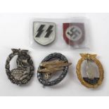 A collection of five German Badges To include Minesweeper, High Seas Fleet, Luftwaffe Para,