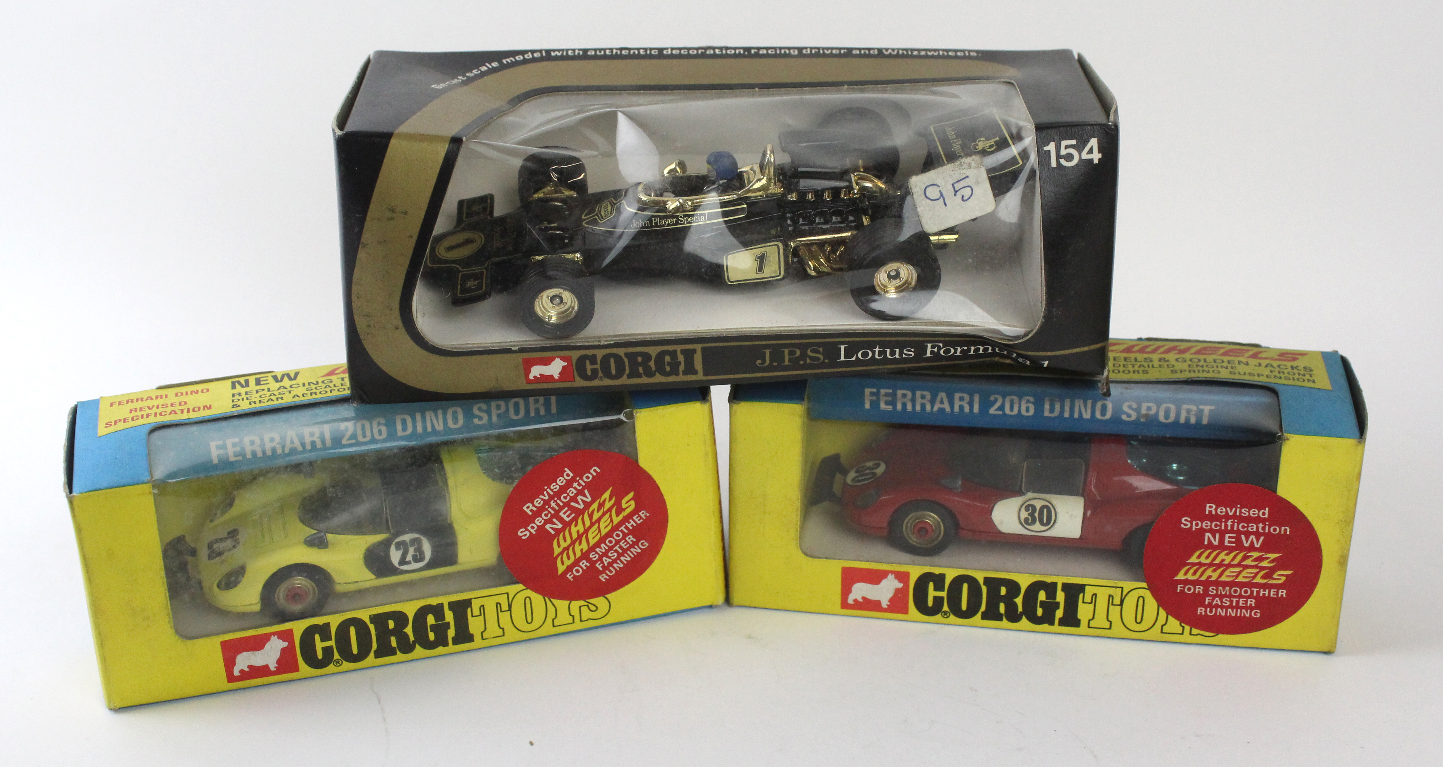 Three boxed Corgi sporting/racing cars Comprising two Corgi Whizz Wheels, both no.