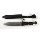 A Nazi Germany Hitler youth knife 30½cm straight single edged blade, makers mark RZM,