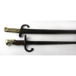 A French chassepot bayonet, late 19th Century 57cm yatagan blade, with solid brass grip,
