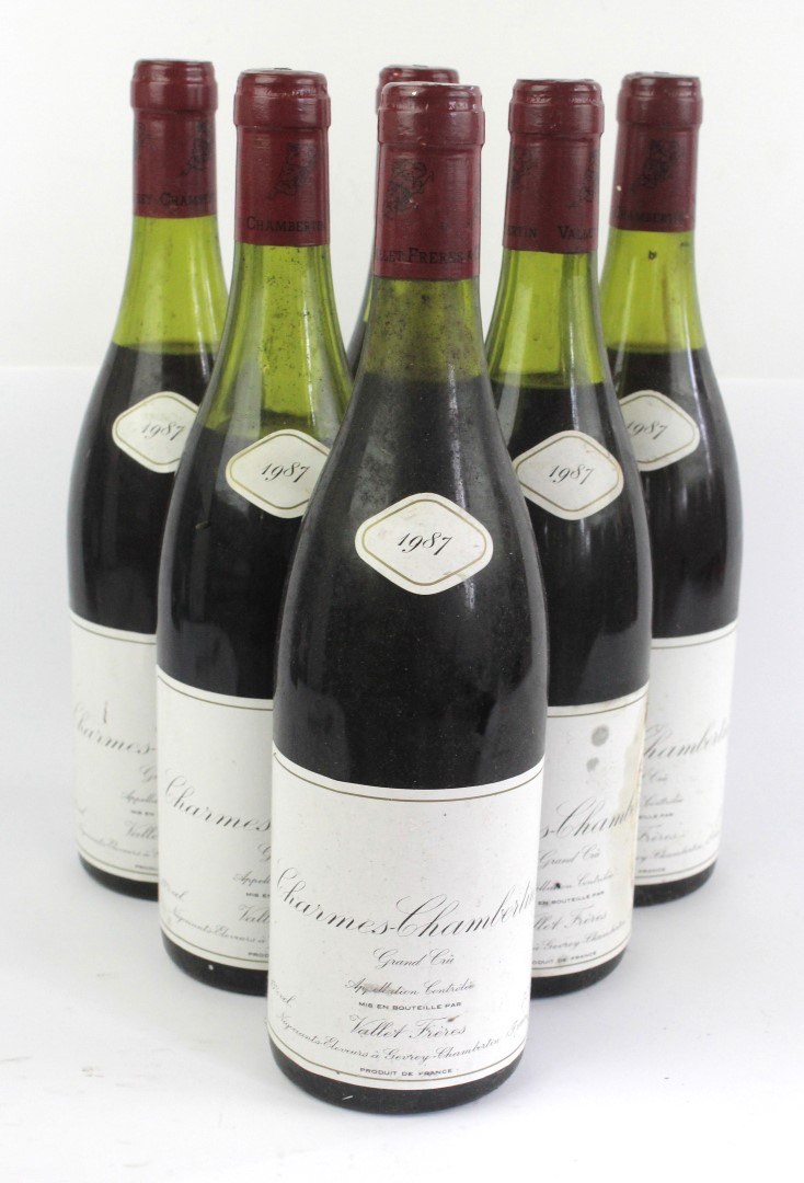 6 Bottles Charmes Chambertin Grand Cru Vallet Freres 1987 (1 x 3cms, 3 x 3.