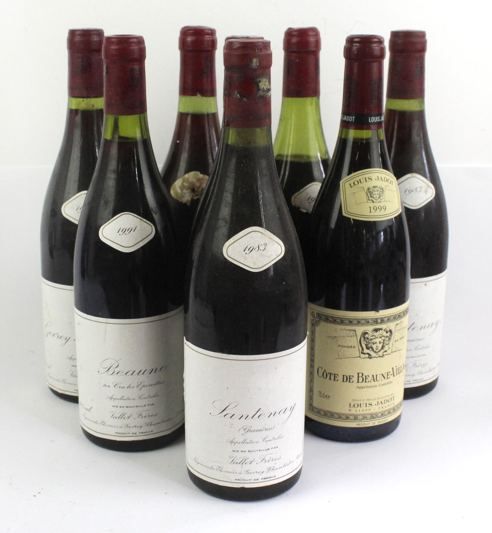 8 Bottles mixed lot red Burgundy Comprising 1 bottle Cotes de Beaune Villages Louis Jadot 1999,