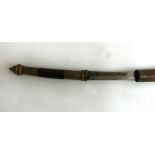 A Burmese Dha sword, late 19th Century 58cm curved single edged blade,