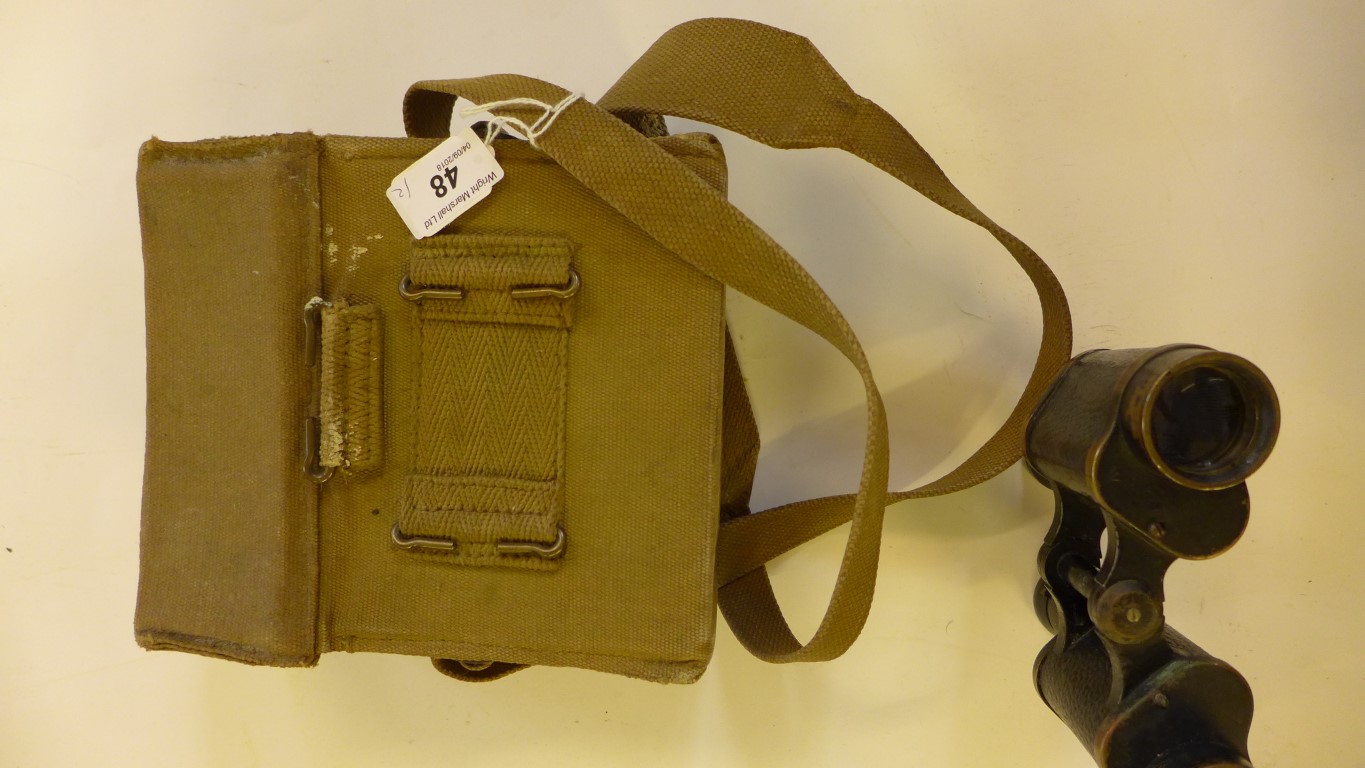 A cased pair of WWII military issue binoculars Kershaw binoculars in a canvas case by Finnigans Ltd - Image 3 of 3