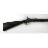 A percussion cap three band musket, mid 19th Century 98cm barrel with ramp sights, wooden stock,