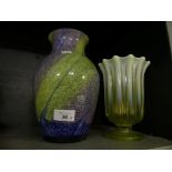 A Uranium and vaseline glass vase of flared form, together with a further modern art glass vase (2)