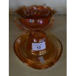 A collection of various assorted Carnival glass dishes and similar hat shaped ashtray